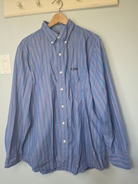 Chaps Easy Care Blue Red White Stripe Long Sleeve Button Down Shirt L Classic